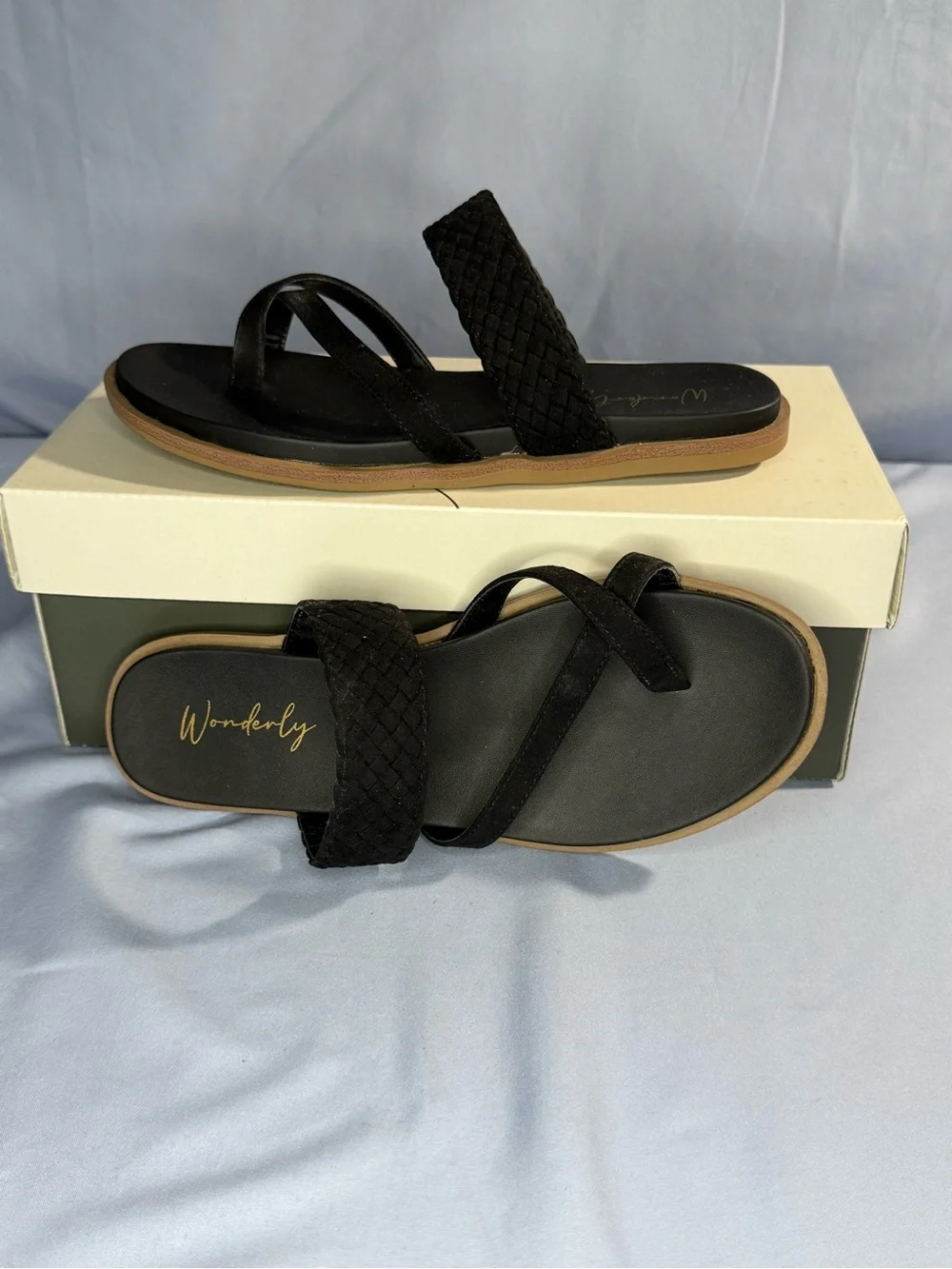Wonderly Black Braided Strap Women's Sandals